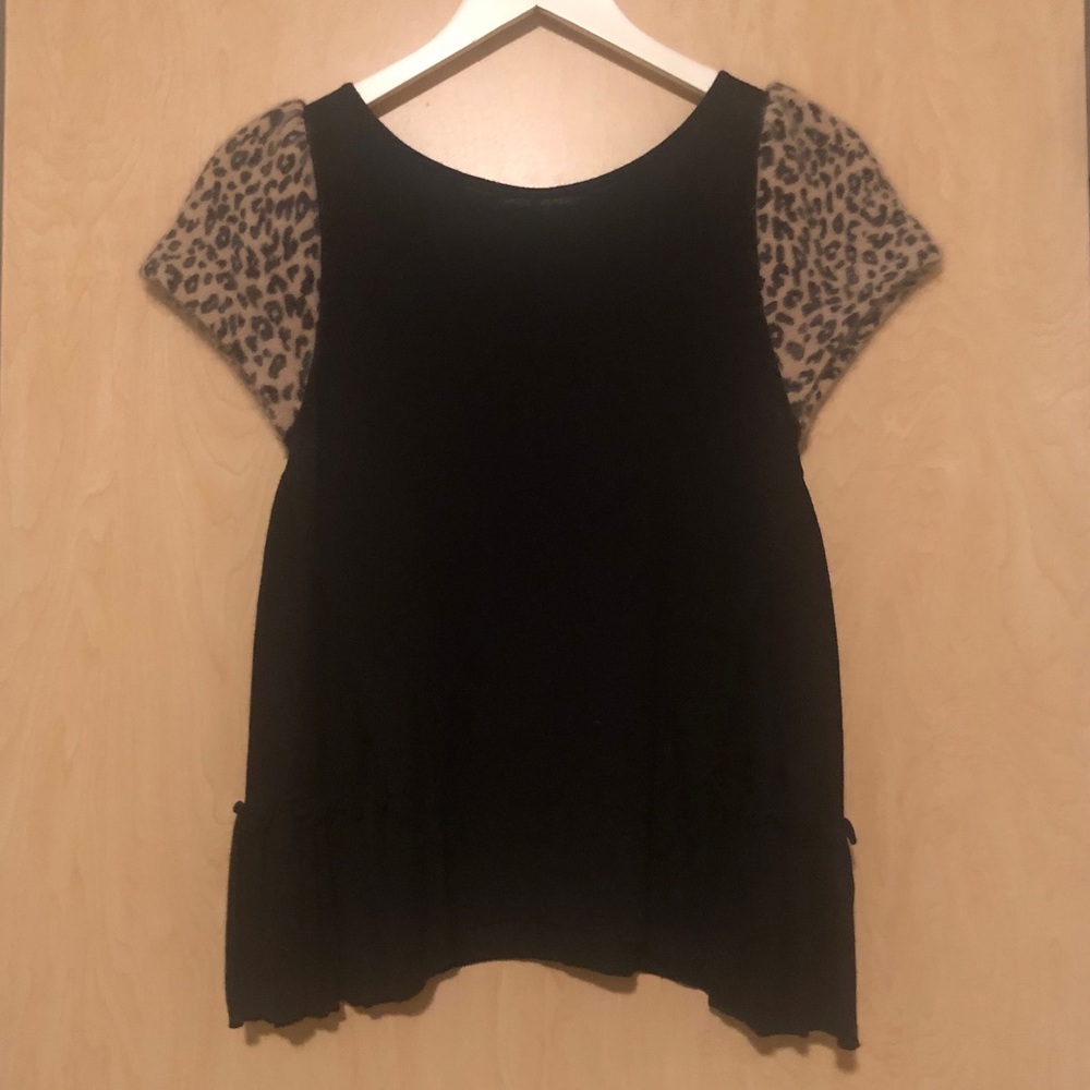 Leifsdottir faux peplum leopard sleeve sweater